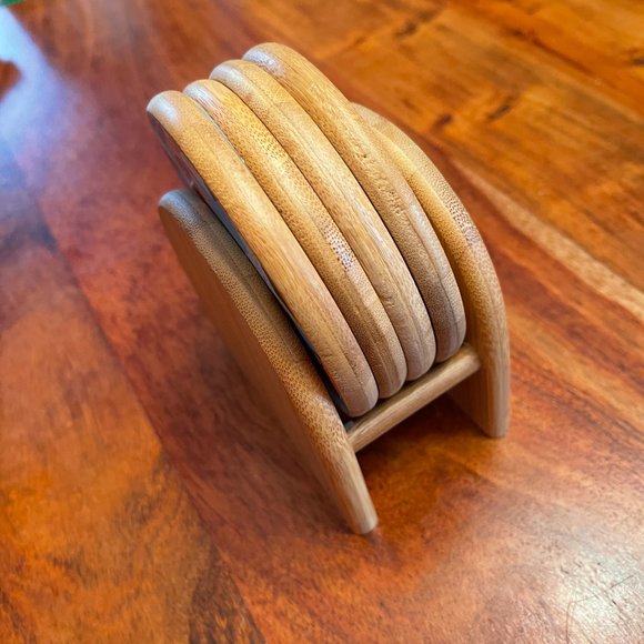 Coasters in French, Set of 4 Montreal-made wooden coasters with holder - Picture 6 of 7